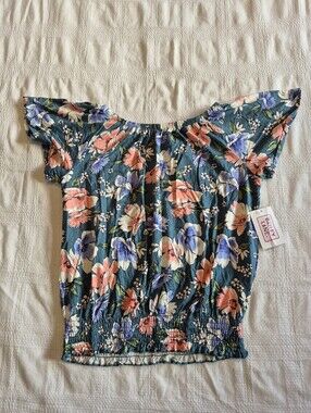 Bailey Lane girls smocked hem short sleeve floral top flowy NEW